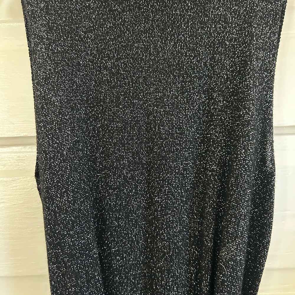 NWOT PAIGE Zoelle Black Metallic Sleeveless Midi Dress with Waist Tie - Picture 7 of 7